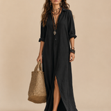 Soline | Maxi dress com botões e decote em V suave
