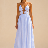 Laurina | Vestido comprido às riscas com decote cortado