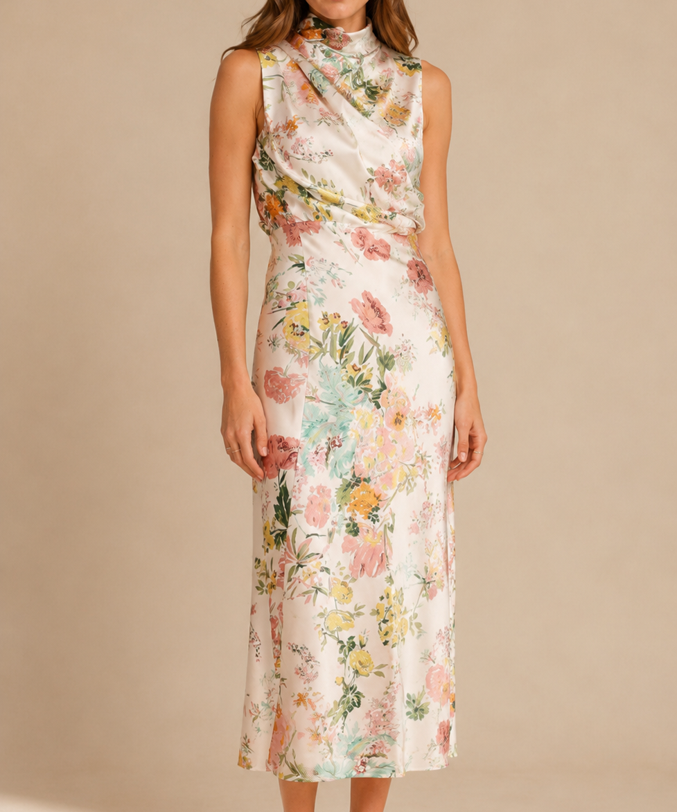 Lisa | Vestido maxi floral com gola halter
