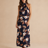 Lisa | Vestido maxi floral com gola halter